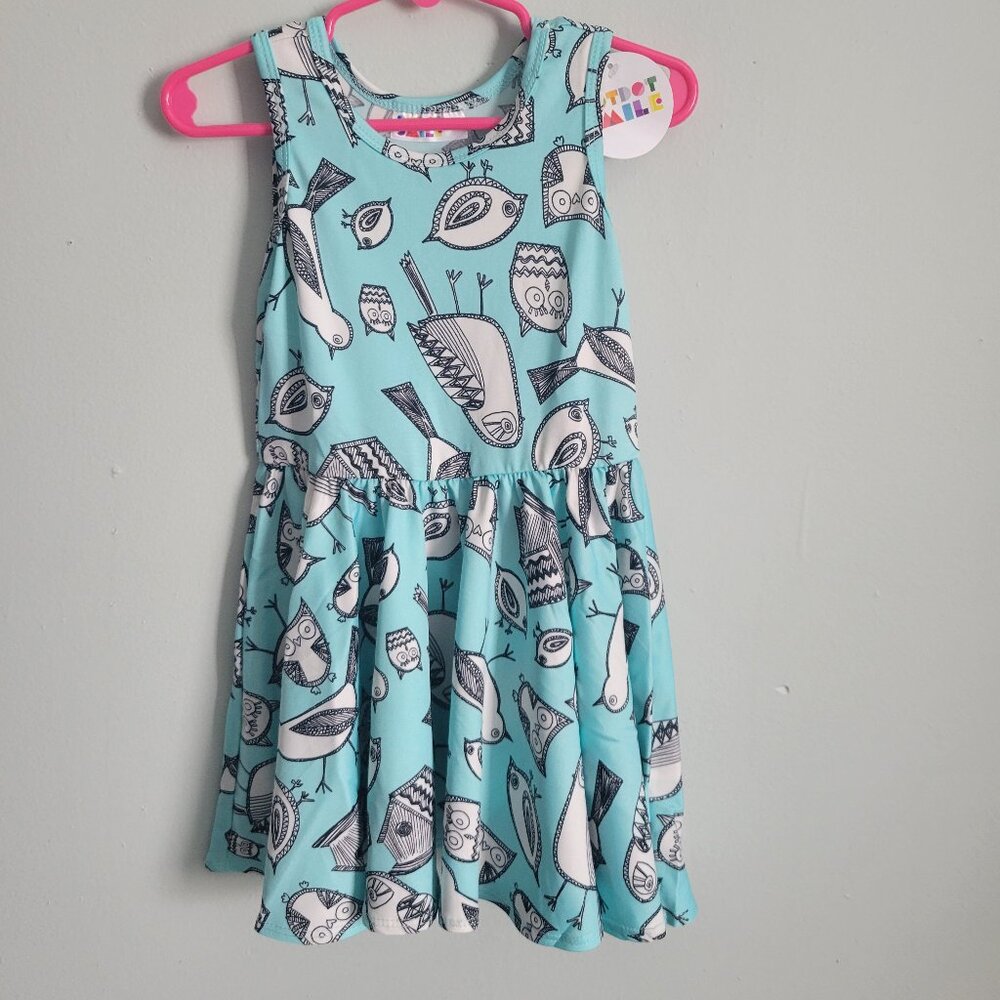 Dot Dot Smile Dress Girl's 2T Toddler Blue Owl & Bird Twirl Tank NWT